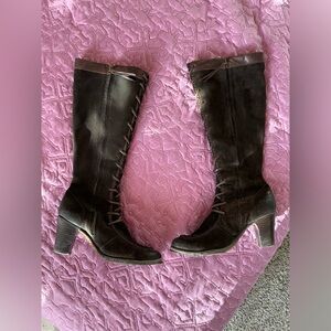 Brown suede leather knee length lace up Frye boots 8.5